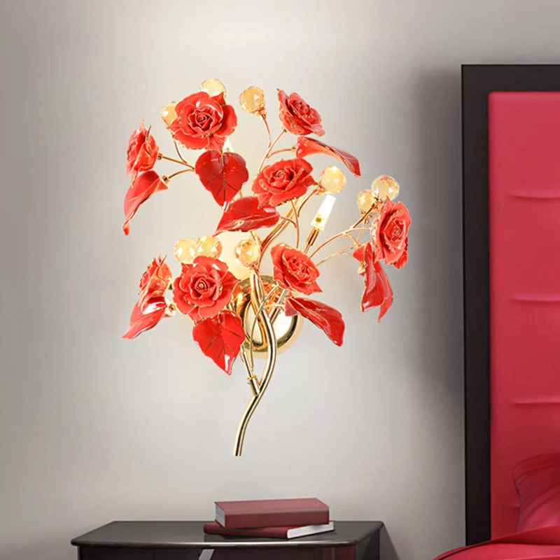 Gefacetteerde kristallen bloem schans modernisme 3 lampen slaapkamer wandmontage lichtarmatuur wit/rood/groen Clearhalo