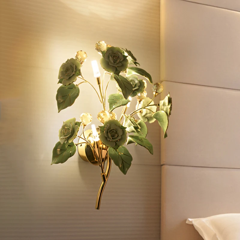 Gefacetteerde kristallen bloem schans modernisme 3 lampen slaapkamer wandmontage lichtarmatuur wit/rood/groen Clearhalo