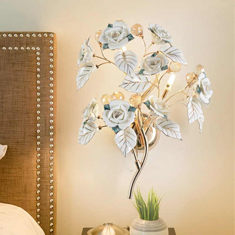 Gefacetteerde kristallen bloem schans modernisme 3 lampen slaapkamer wandmontage lichtarmatuur wit/rood/groen Clearhalo