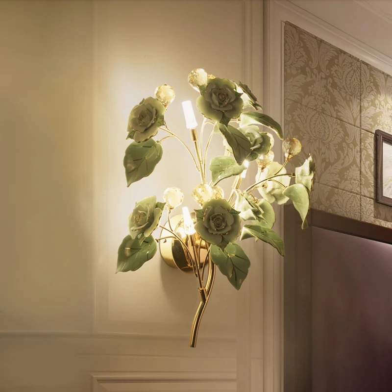 Gefacetteerde kristallen bloem schans modernisme 3 lampen slaapkamer wandmontage lichtarmatuur wit/rood/groen Clearhalo