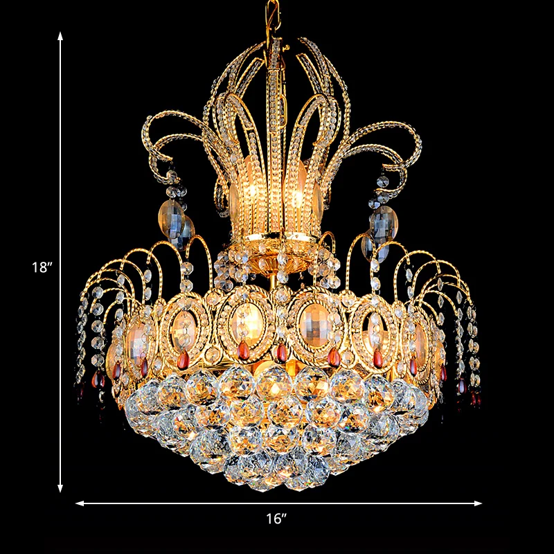 Gefacetteerde kristallen bol mand kroonluchter licht eigentijds multi-licht goud hanglamp voor eetkamer, 16"/19,5" breed C...