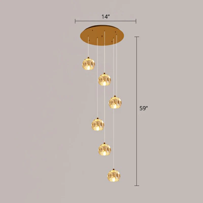 Gefacetteerde kristallen bol plafondlamp Minimalistische gouden cluster hanglamp voor trappen Clearhalo