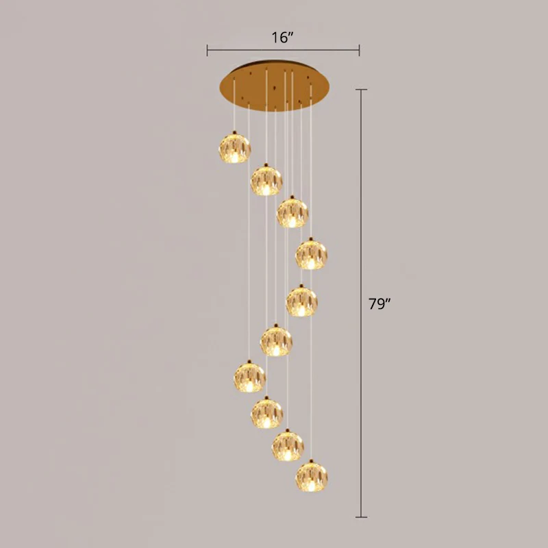Gefacetteerde kristallen bol plafondlamp Minimalistische gouden cluster hanglamp voor trappen Clearhalo