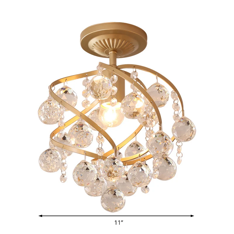 Gefacetteerde kristallen bol spiraal semi-inbouw licht postmodern 1 licht messing plafondlamp Clearhalo
