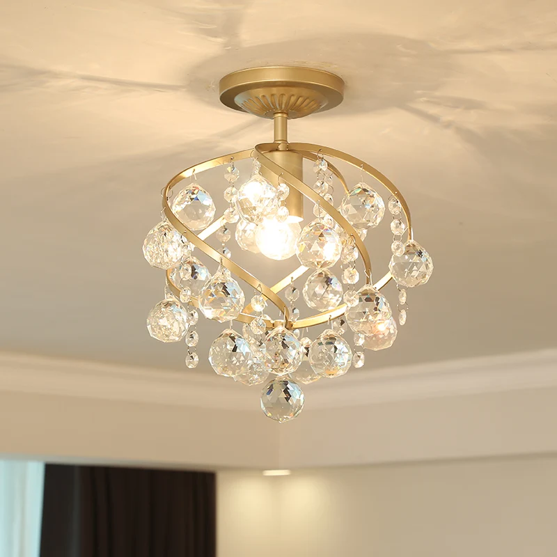 Gefacetteerde kristallen bol spiraal semi-inbouw licht postmodern 1 licht messing plafondlamp Clearhalo