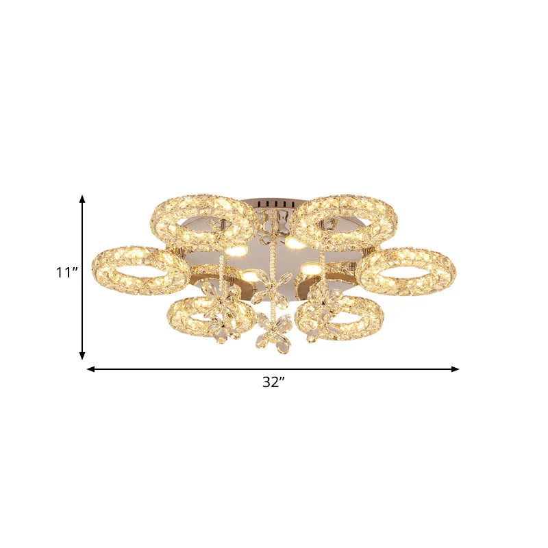 Gefacetteerde kristallen chroom semi-gemonteerde verlichting 3/6-ronde LED minimaal dicht bij plafondlamp Clearhalo