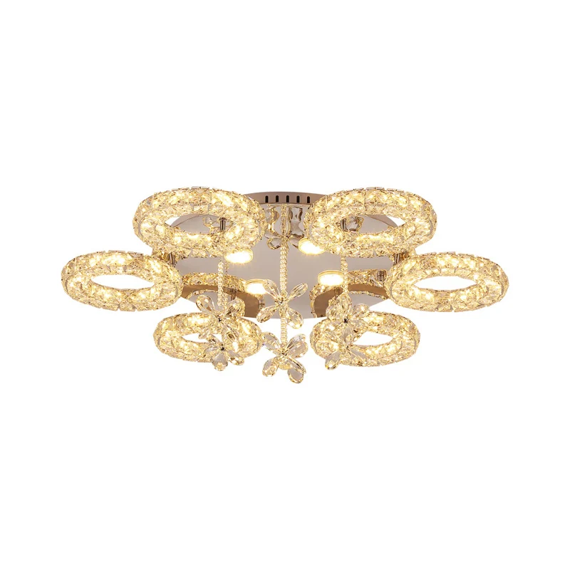 Gefacetteerde kristallen chroom semi-gemonteerde verlichting 3/6-ronde LED minimaal dicht bij plafondlamp Clearhalo