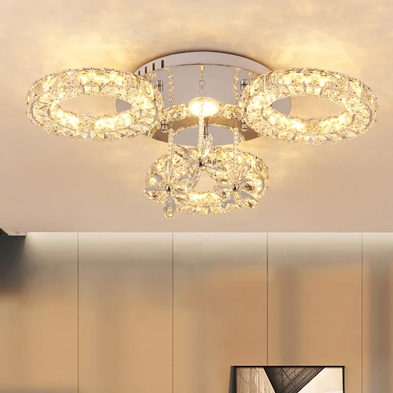 Gefacetteerde kristallen chroom semi-gemonteerde verlichting 3/6-ronde LED minimaal dicht bij plafondlamp Clearhalo
