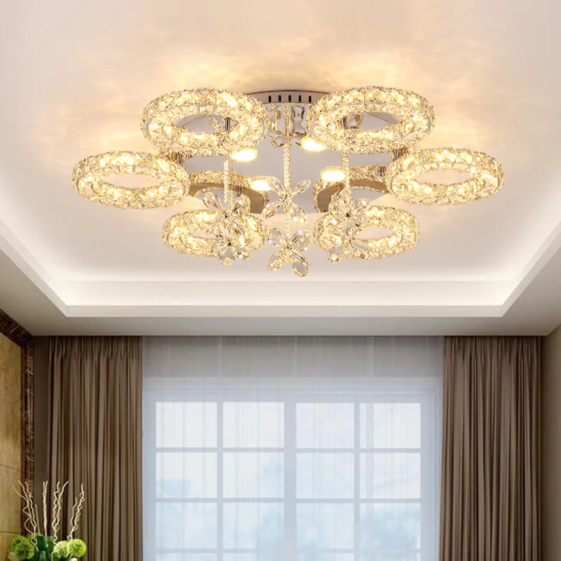 Gefacetteerde kristallen chroom semi-gemonteerde verlichting 3/6-ronde LED minimaal dicht bij plafondlamp Clearhalo