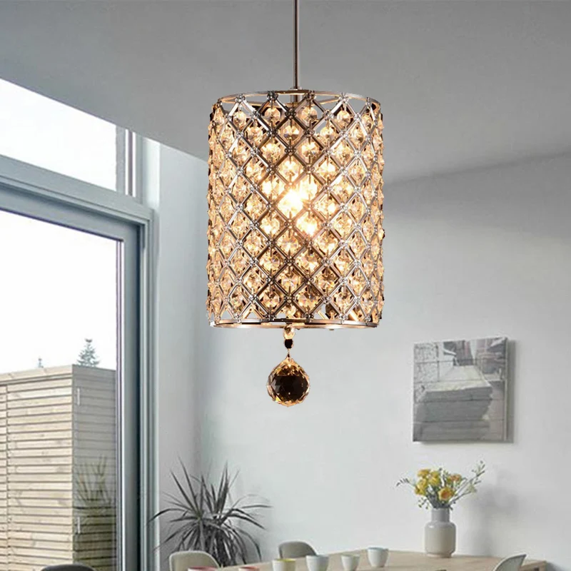 Gefacetteerde kristallen kruisbloem cilindrische hangende hanger Moderne woonkamerplafondlamp met 1 kop zilver Clearhalo