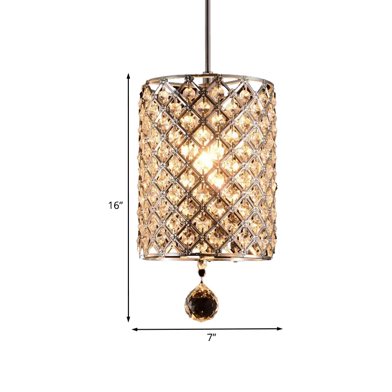 Gefacetteerde kristallen kruisbloem cilindrische hangende hanger Moderne woonkamerplafondlamp met 1 kop zilver Clearhalo