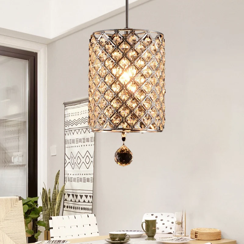 Gefacetteerde kristallen kruisbloem cilindrische hangende hanger Moderne woonkamerplafondlamp met 1 kop zilver Clearhalo