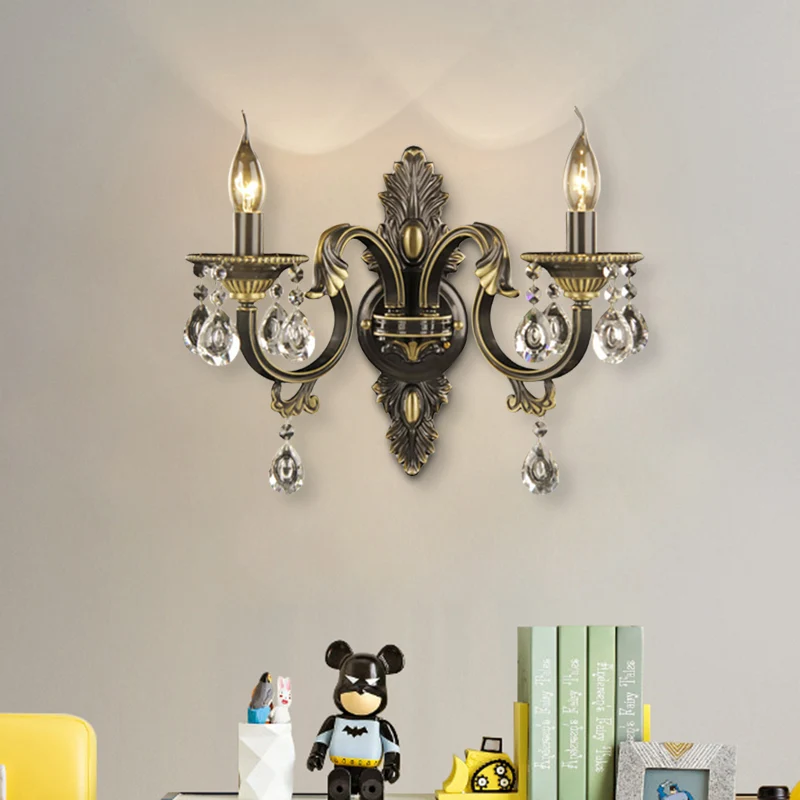 Gefacetteerde kristallen kruisbloem zwart en goud schanskandelaar 2 lampen Nordic wandmontage lichtarmatuur Clearhalo