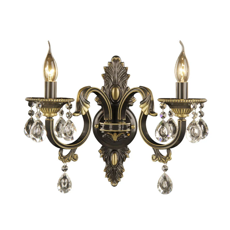 Gefacetteerde kristallen kruisbloem zwart en goud schanskandelaar 2 lampen Nordic wandmontage lichtarmatuur Clearhalo