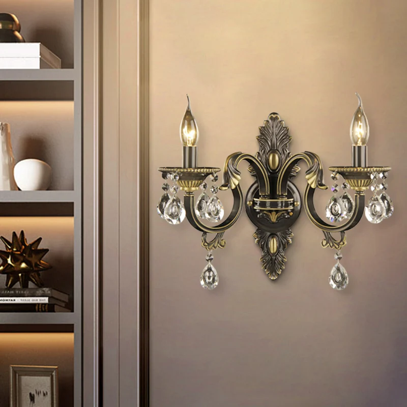 Gefacetteerde kristallen kruisbloem zwart en goud schanskandelaar 2 lampen Nordic wandmontage lichtarmatuur Clearhalo