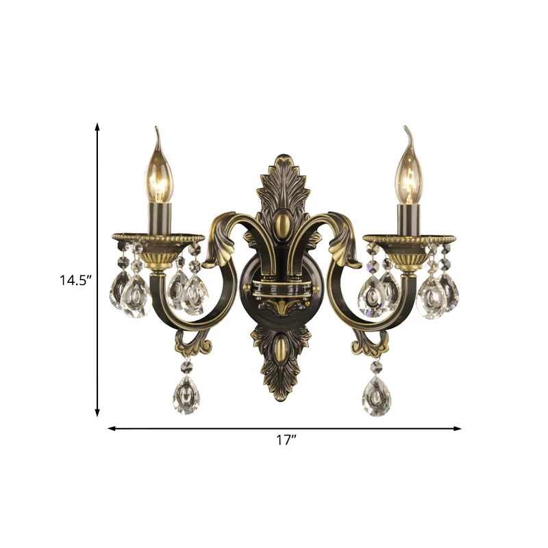 Gefacetteerde kristallen kruisbloem zwart en goud schanskandelaar 2 lampen Nordic wandmontage lichtarmatuur Clearhalo