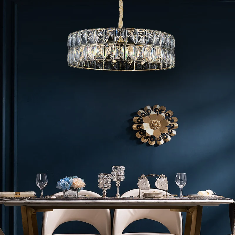 Gefacetteerde kristallen trommelkroonluchter licht postmodern 8 lichts goud hangend plafondlicht Clearhalo
