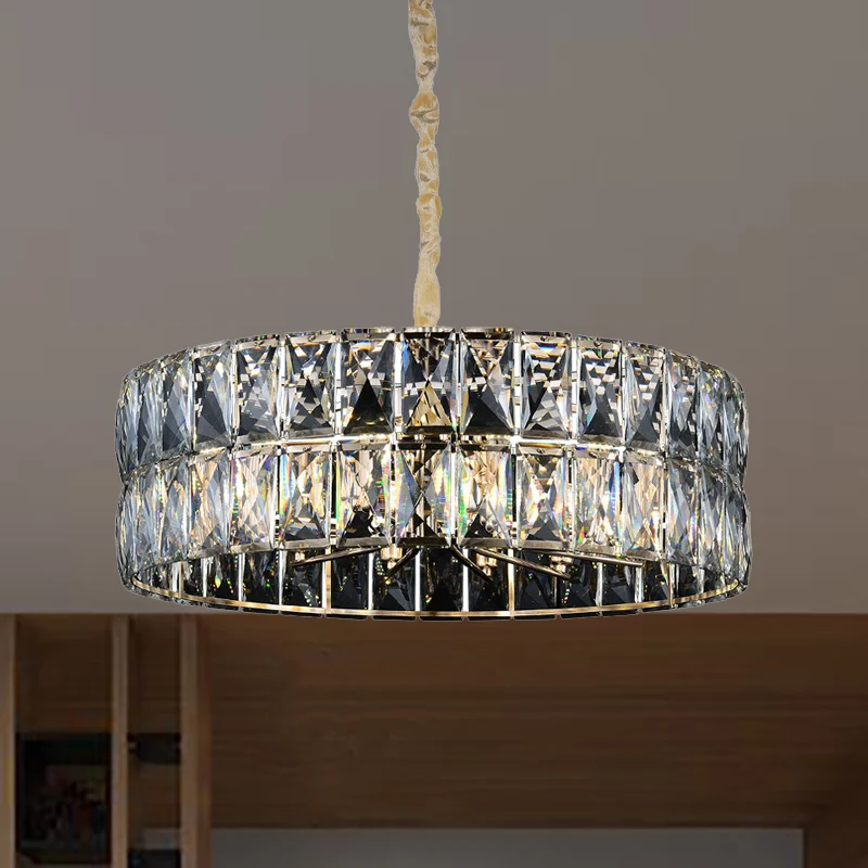 Gefacetteerde kristallen trommelkroonluchter licht postmodern 8 lichts goud hangend plafondlicht Clearhalo