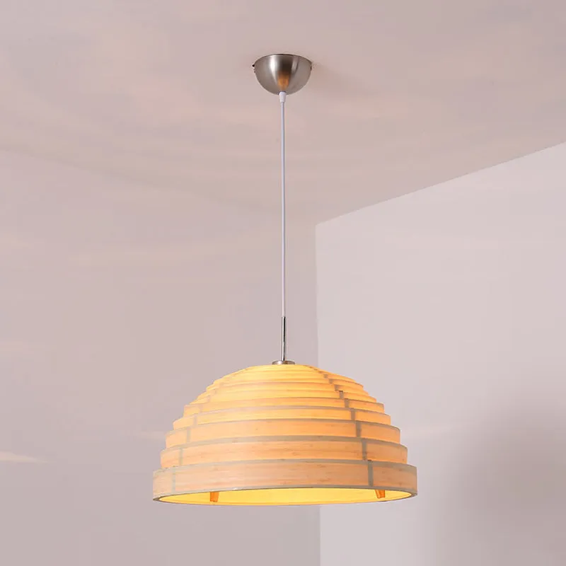 Gegolfde halfronde hanglamp Minimalistisch hout Enkele woonkamer plafondhanger beige Clearhalo