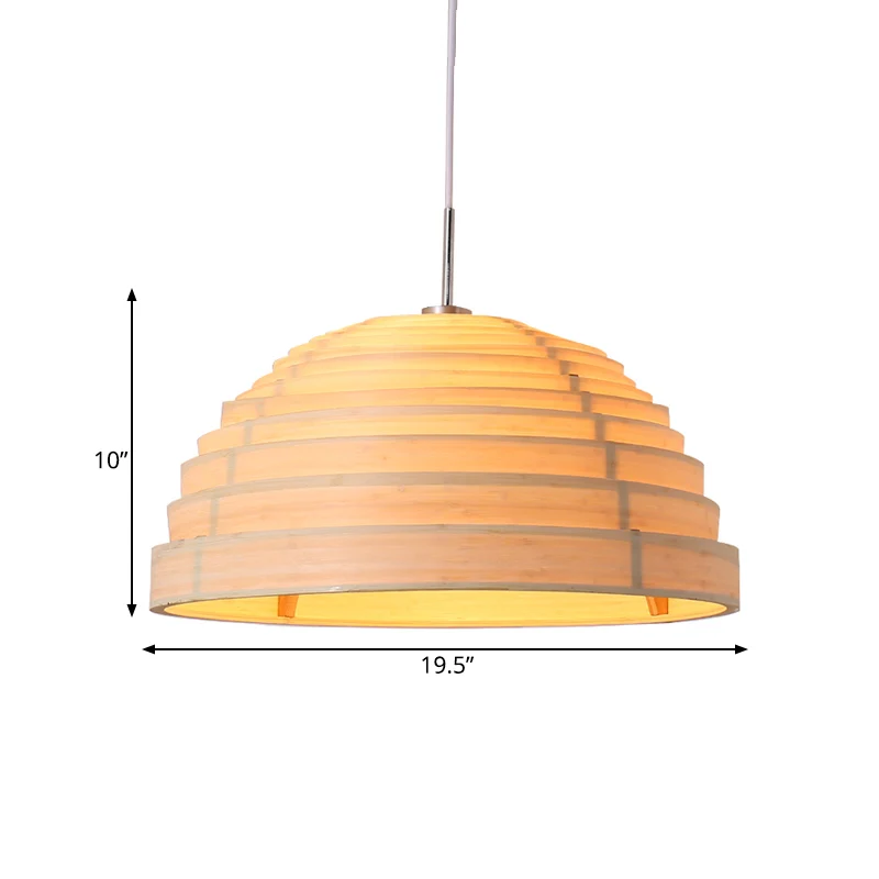 Gegolfde halfronde hanglamp Minimalistisch hout Enkele woonkamer plafondhanger beige Clearhalo