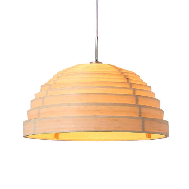 Gegolfde halfronde hanglamp Minimalistisch hout Enkele woonkamer plafondhanger beige Clearhalo