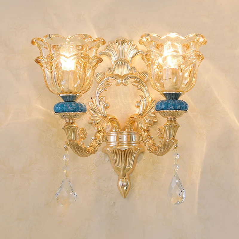 Gegolfde rand woonkamer kroonluchter licht retro handgeblazen glas gouden hanglamp met kristallen drapering Clearhalo