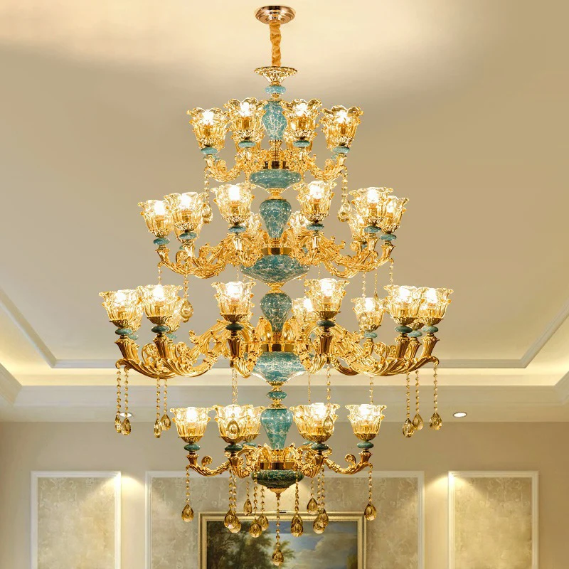 Gegolfde rand woonkamer kroonluchter licht retro handgeblazen glas gouden hanglamp met kristallen drapering Clearhalo