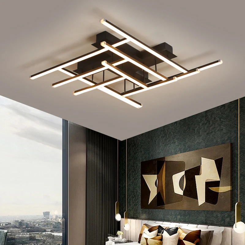 Gekruiste LED semi-inbouw plafondlamp Minimalistische acryl inbouwverlichting zwart Clearhalo