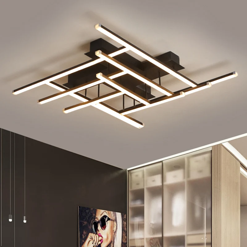 Gekruiste LED semi-inbouw plafondlamp Minimalistische acryl inbouwverlichting zwart Clearhalo