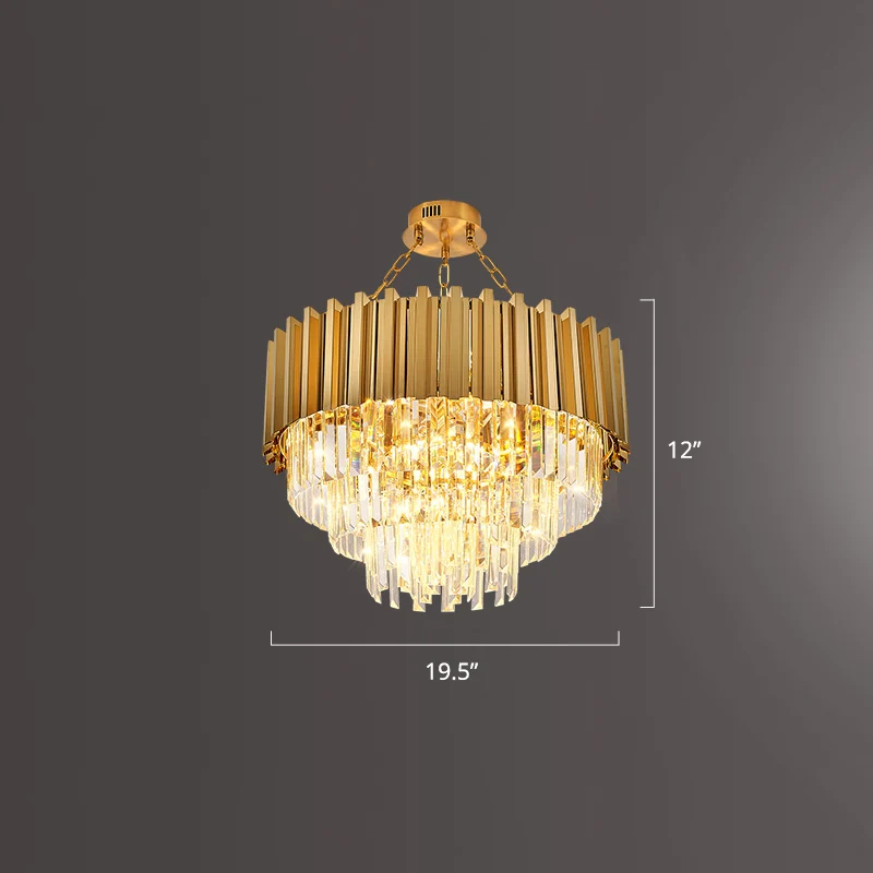 Gelaagde eetkamer plafondgemonteerde kroonluchter prismatisch kristal modern semi-inbouwlicht goud Clearhalo