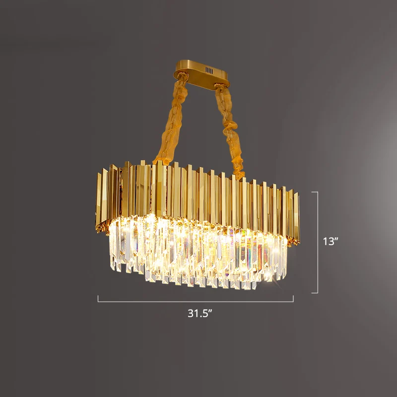 Gelaagde eetkamer plafondgemonteerde kroonluchter prismatisch kristal modern semi-inbouwlicht goud Clearhalo