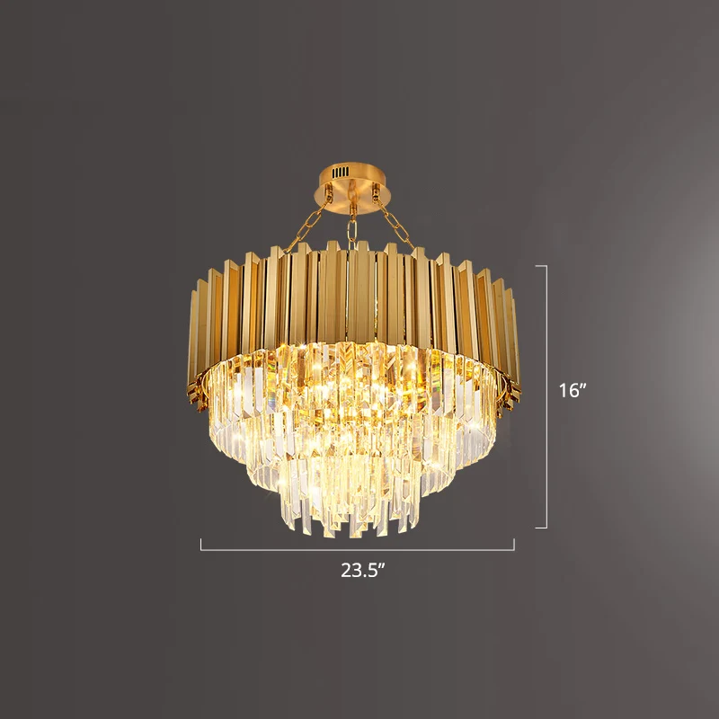 Gelaagde eetkamer plafondgemonteerde kroonluchter prismatisch kristal modern semi-inbouwlicht goud Clearhalo