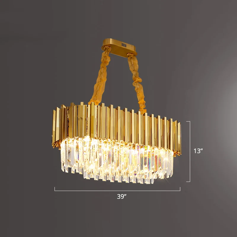 Gelaagde eetkamer plafondgemonteerde kroonluchter prismatisch kristal modern semi-inbouwlicht goud Clearhalo