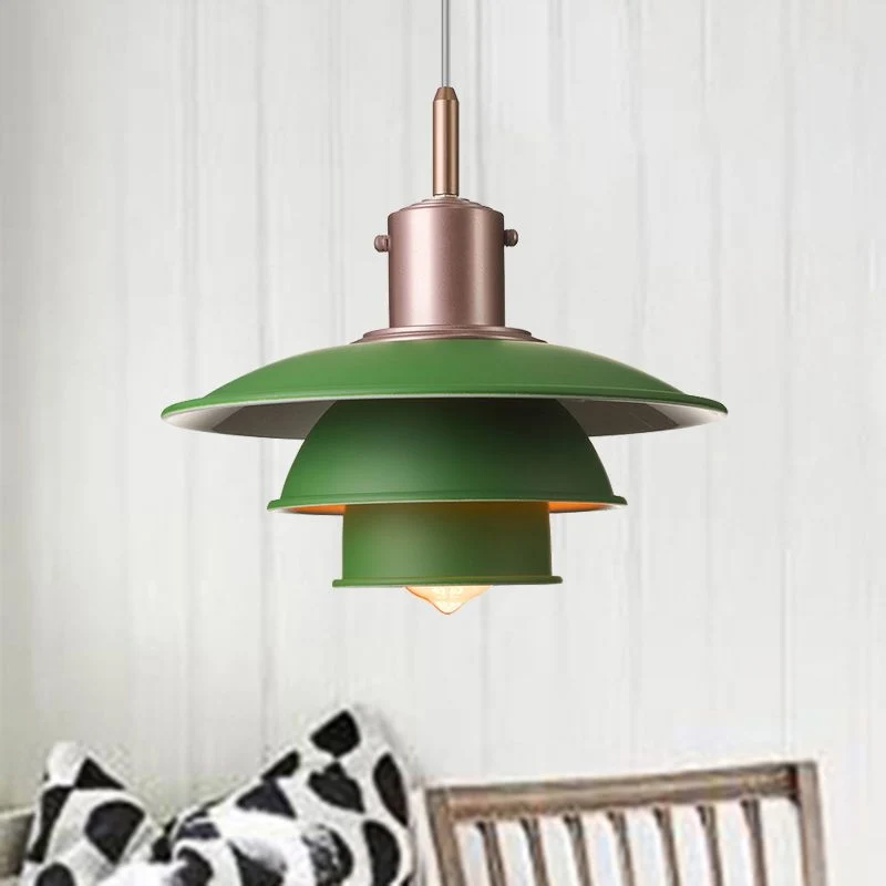 Gelaagde hangende lamp Scandinavische stijl metallic 1-kops woonkamer hanglamp zwart/zilver Clearhalo