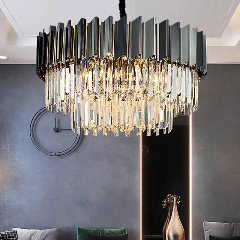 Gelaagde hanglamp Artistieke Strip Crystal Black Kroonluchter Licht voor woonkamer Clearhalo