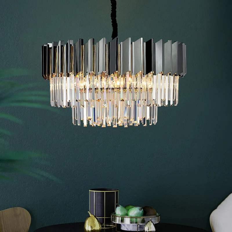 Gelaagde hanglamp Artistieke Strip Crystal Black Kroonluchter Licht voor woonkamer Clearhalo