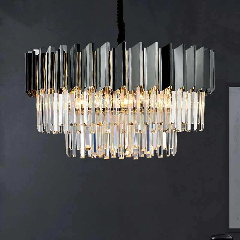 Gelaagde hanglamp Artistieke Strip Crystal Black Kroonluchter Licht voor woonkamer Clearhalo