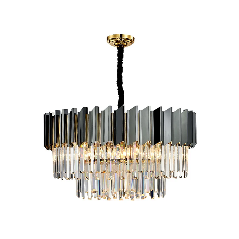 Gelaagde hanglamp Artistieke Strip Crystal Black Kroonluchter Licht voor woonkamer Clearhalo