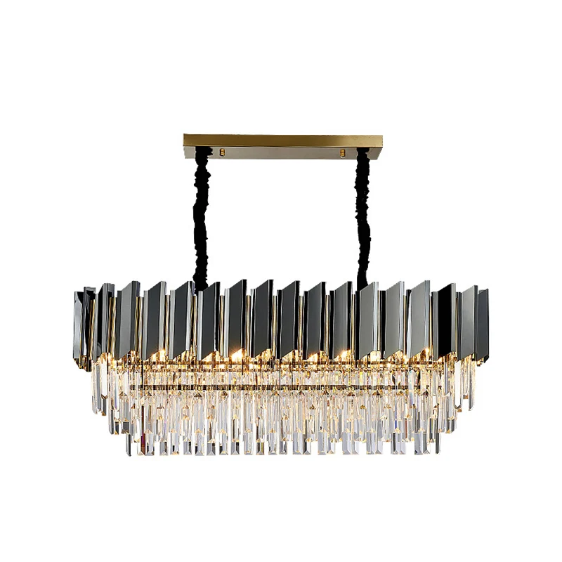Gelaagde hanglamp Artistieke Strip Crystal Black Kroonluchter Licht voor woonkamer Clearhalo