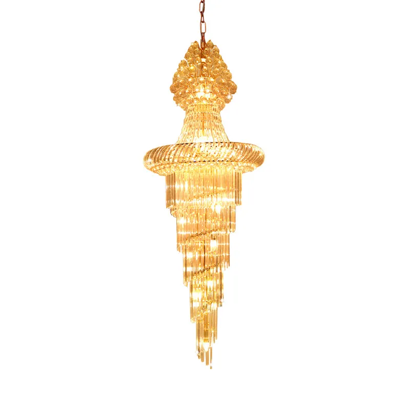 Gelaagde kegelvormige plafondkroonluchter Moderne kristallen 14-kops gouden hangende plafondlamp Clearhalo