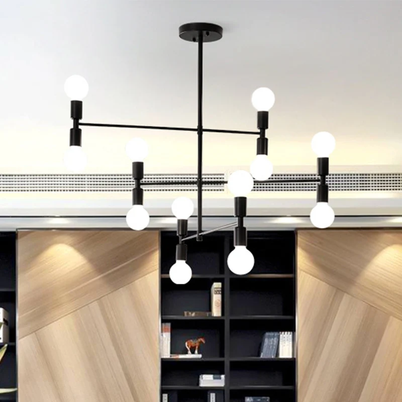 Gelaagde metalen hangende plafondlamp moderne 12-lichts zwart/gouden kroonluchterlamp voor woonkamer Clearhalo