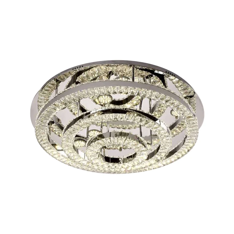 Gelaagde Ring Kristallen Blok Plafondlamp Hedendaagse LED Chroom Semi Inbouw Warm/Wit Licht Clearhalo
