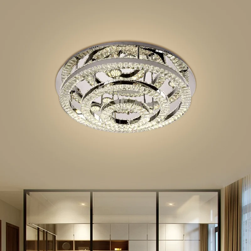 Gelaagde Ring Kristallen Blok Plafondlamp Hedendaagse LED Chroom Semi Inbouw Warm/Wit Licht Clearhalo