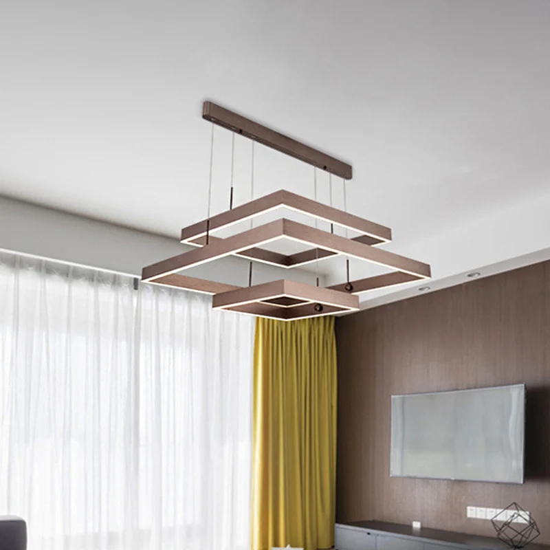 Gelaagde vierkante kantoorplafondkroonluchter Aluminium 3-lichts modernistische LED-hanglamp koffie, warm/wit licht Clearhalo