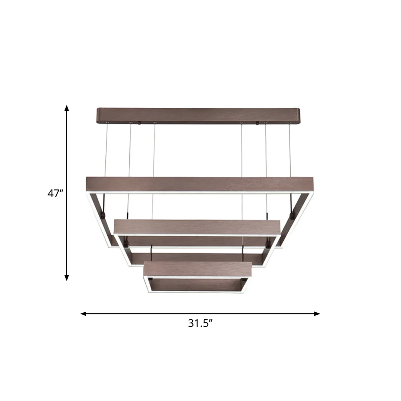Gelaagde vierkante kantoorplafondkroonluchter Aluminium 3-lichts modernistische LED-hanglamp koffie, warm/wit licht Clearhalo