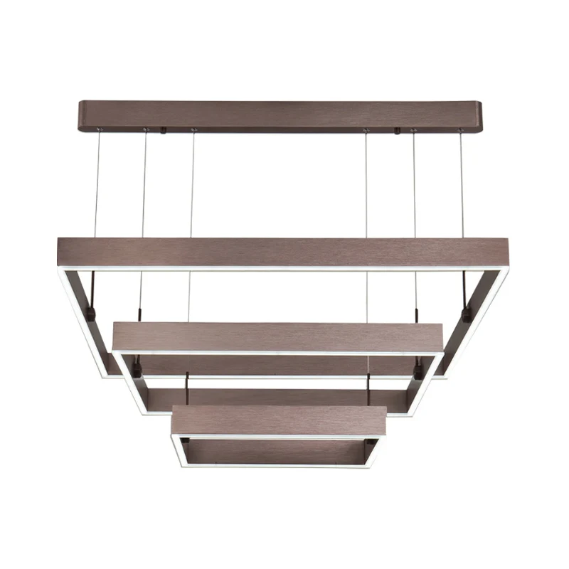 Gelaagde vierkante kantoorplafondkroonluchter Aluminium 3-lichts modernistische LED-hanglamp koffie, warm/wit licht Clearhalo