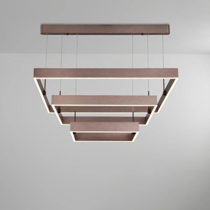 Gelaagde vierkante kantoorplafondkroonluchter Aluminium 3-lichts modernistische LED-hanglamp koffie, warm/wit licht Clearhalo