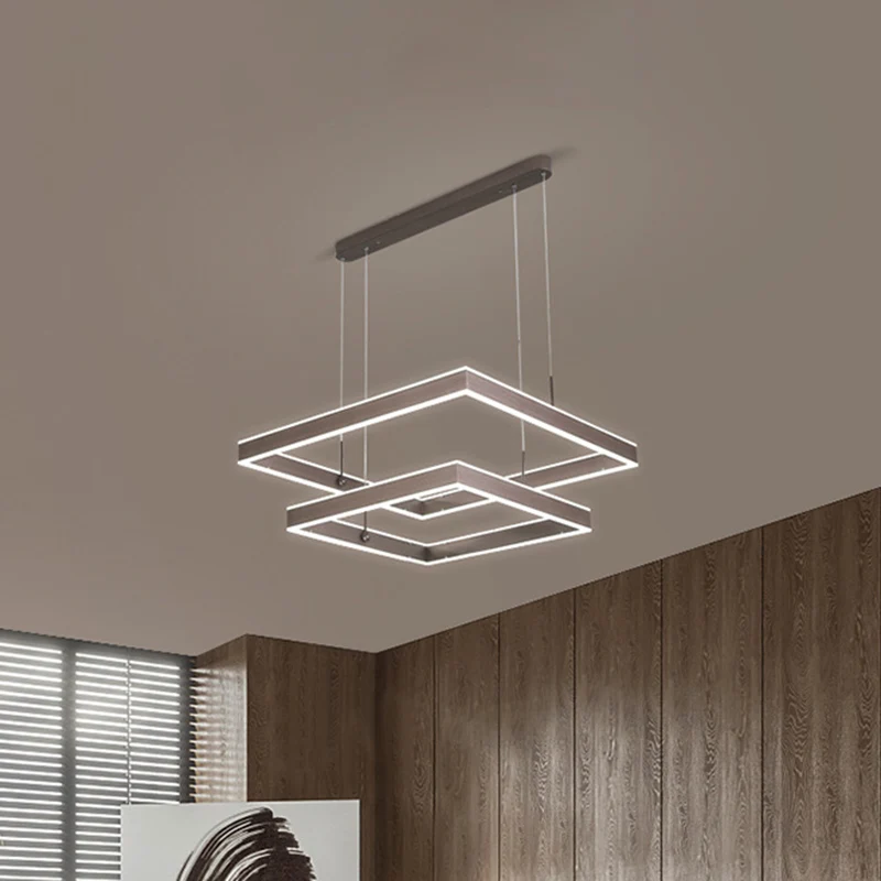 Gelaagde vierkante kroonluchter Light Simplicity Metallic woonkamer LED-hanglamp koffie Clearhalo