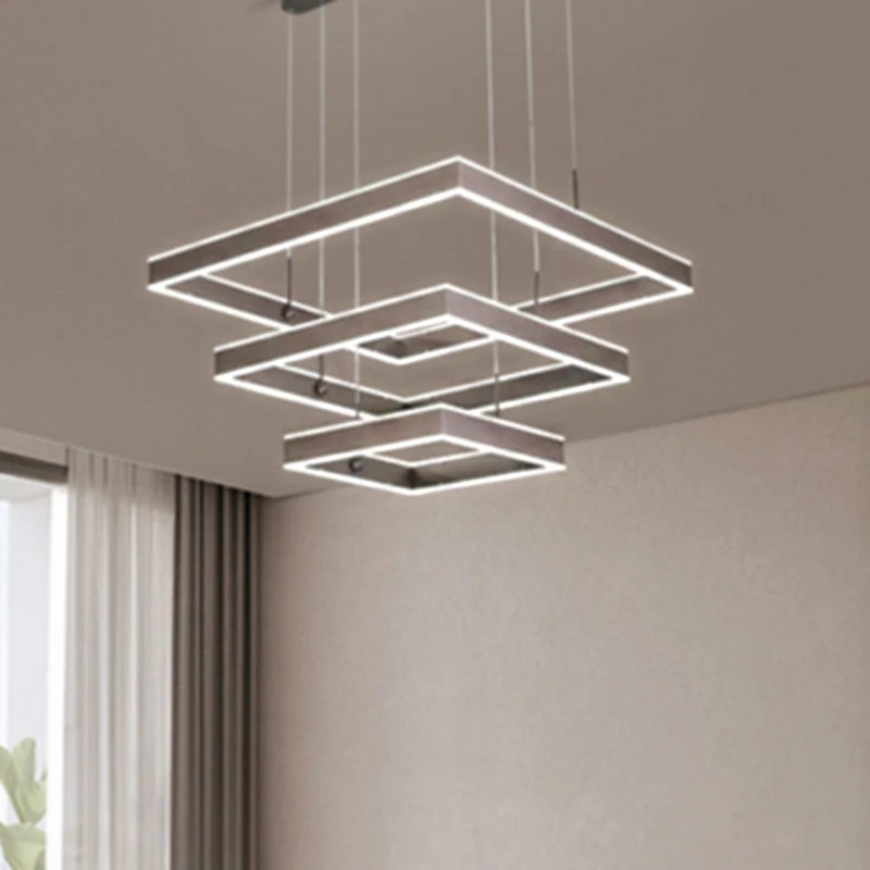 Gelaagde vierkante kroonluchter Light Simplicity Metallic woonkamer LED-hanglamp koffie Clearhalo