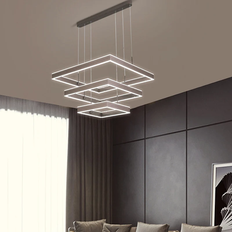 Gelaagde vierkante kroonluchter Light Simplicity Metallic woonkamer LED-hanglamp koffie Clearhalo